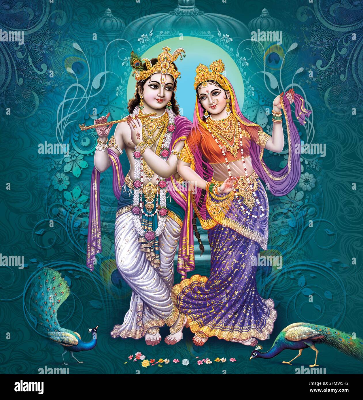 Indian God Radhakrishna, Indian Lord Krishna, Indian Mythological Image of Radhakrishna. Stock Photo