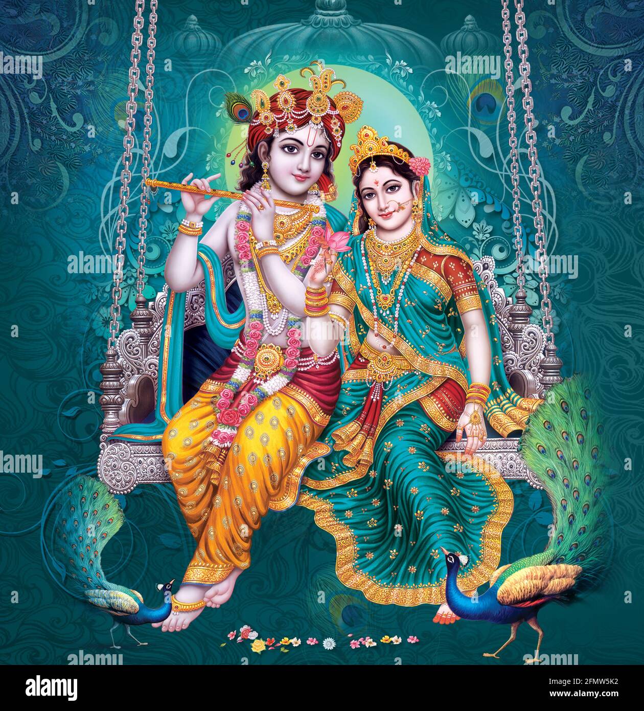 Indian God Radhakrishna, Indian Lord Krishna, Indian Mythological Image of Radhakrishna. Stock Photo