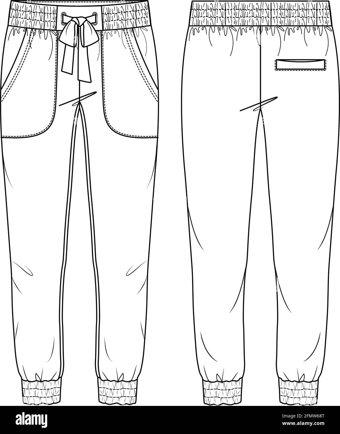 Women Jogger Pant Vector Fashion Flat Sketches. Fashion Technical  Illustration Template. Front Apply pockets. Elastic waist Stock Vector  Image & Art - Alamy