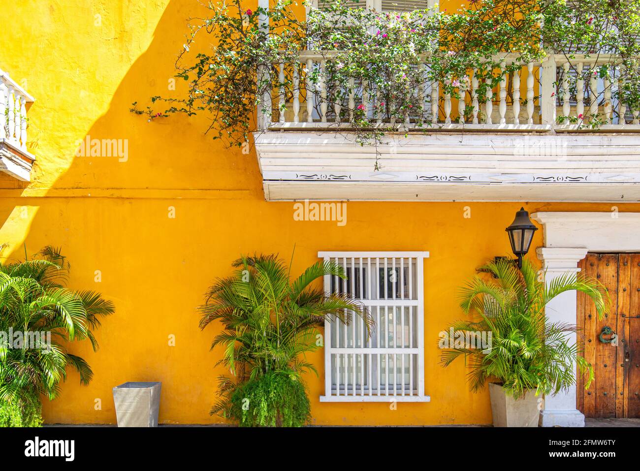 Famous colonial Cartagena Walled City, Cuidad Amurrallada, and its colorful buildings in historic city center, a designated UNESCO World Heritage Site. Stock Photo