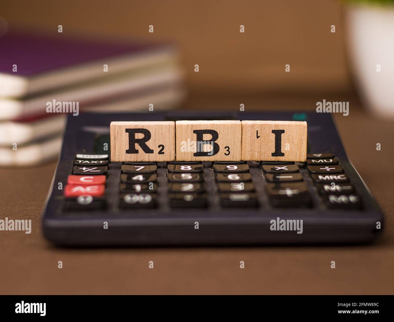 Assam, india - March 30, 2021 : Word RBI written on wooden cubes stock image. Stock Photo