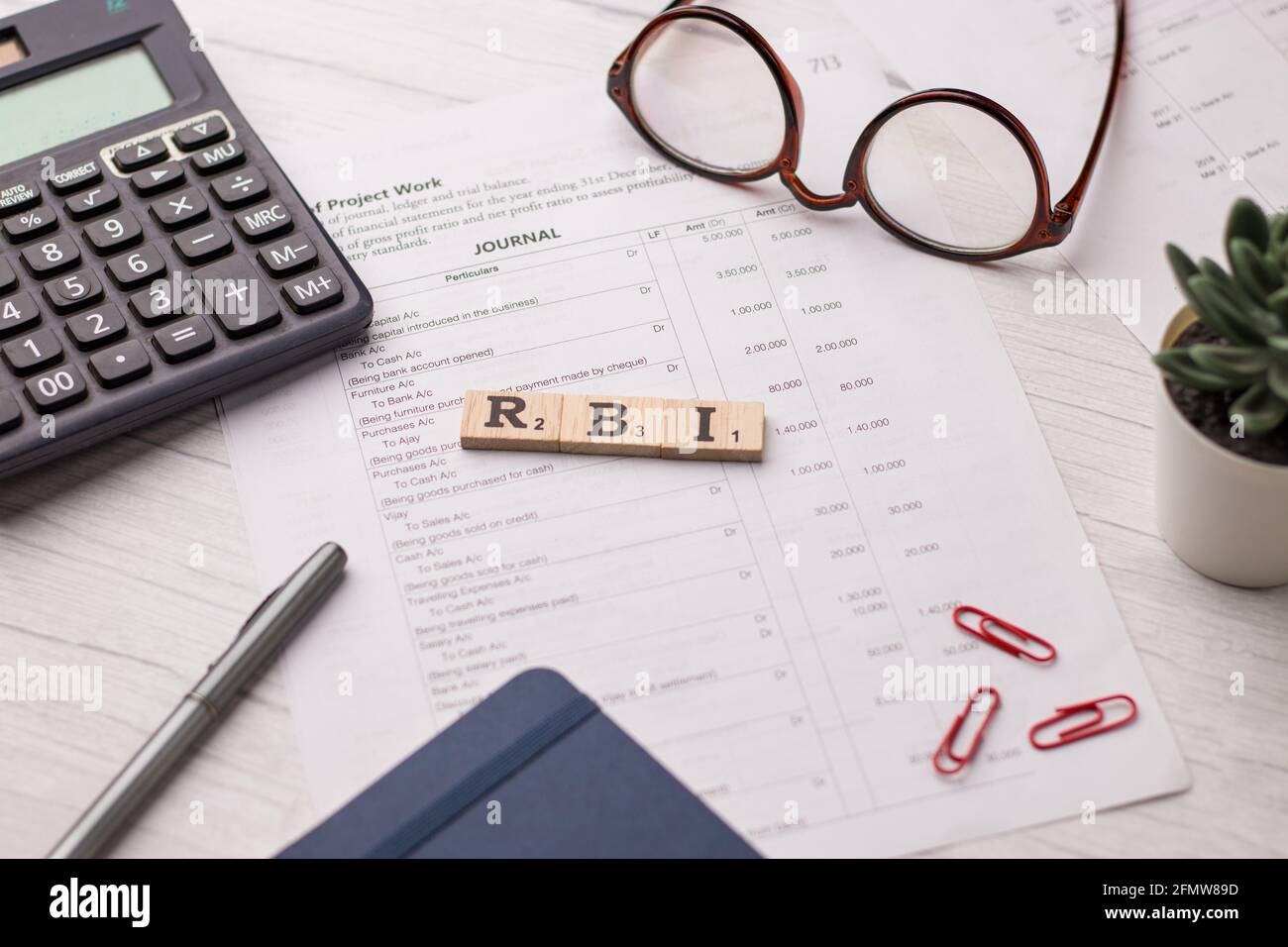 Assam, india - March 30, 2021 : Word RBI written on wooden cubes stock image. Stock Photo