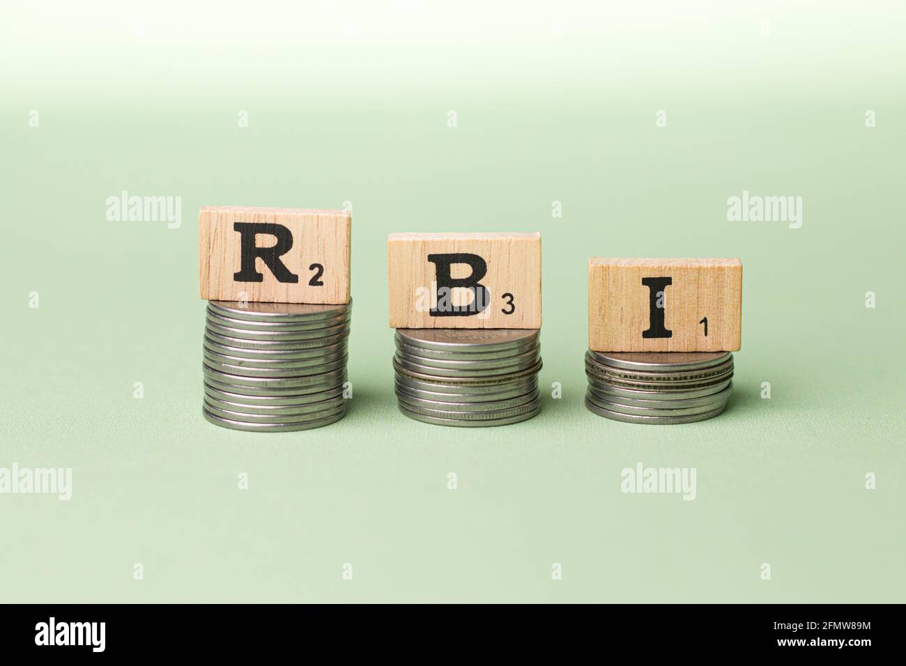 Assam, india - March 30, 2021 : Word RBI written on wooden cubes stock image. Stock Photo