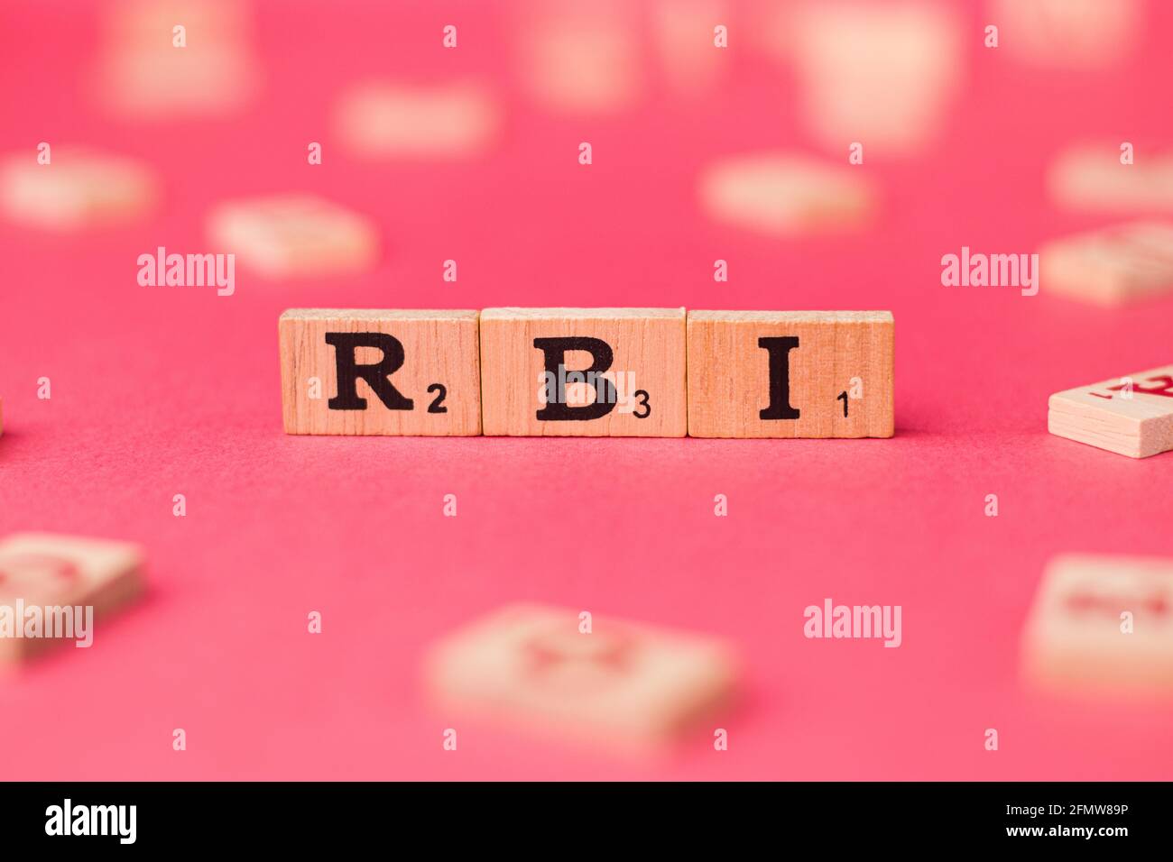 Assam, india - March 30, 2021 : Word RBI written on wooden cubes stock image. Stock Photo