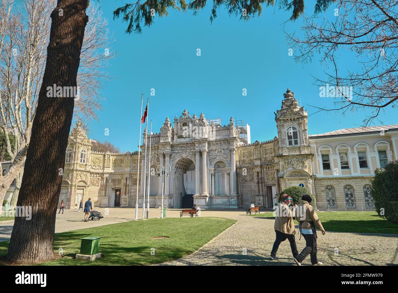 interior entrance door and gate of Dolmabahce palace established during ottoman empire time by baroque architecture great details. Stock Photo