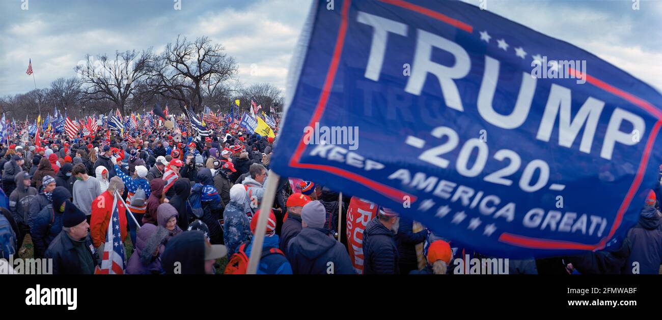 January 6th 2021,Trump supporters marching to US Capitol after attending Save America Rally, at the same time Capitol Riot begins. Washington DC USA Stock Photo