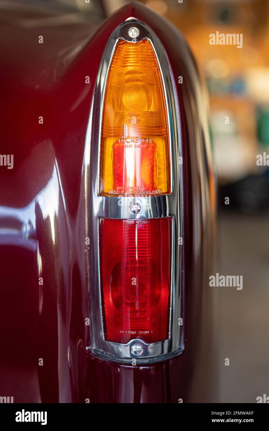 Detail of an elegant taillight of a 1960s Alivs Classic Car, New Zealand Stock Photo