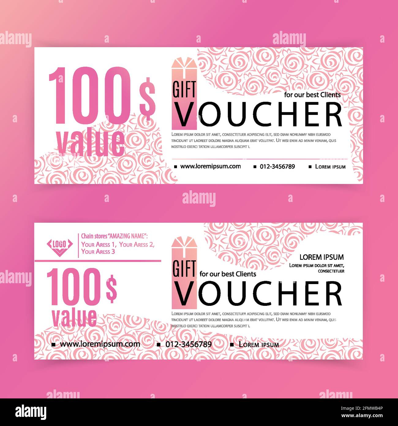 Vector gift Rose voucher template. Universal flyer for business. luxury white vector design for