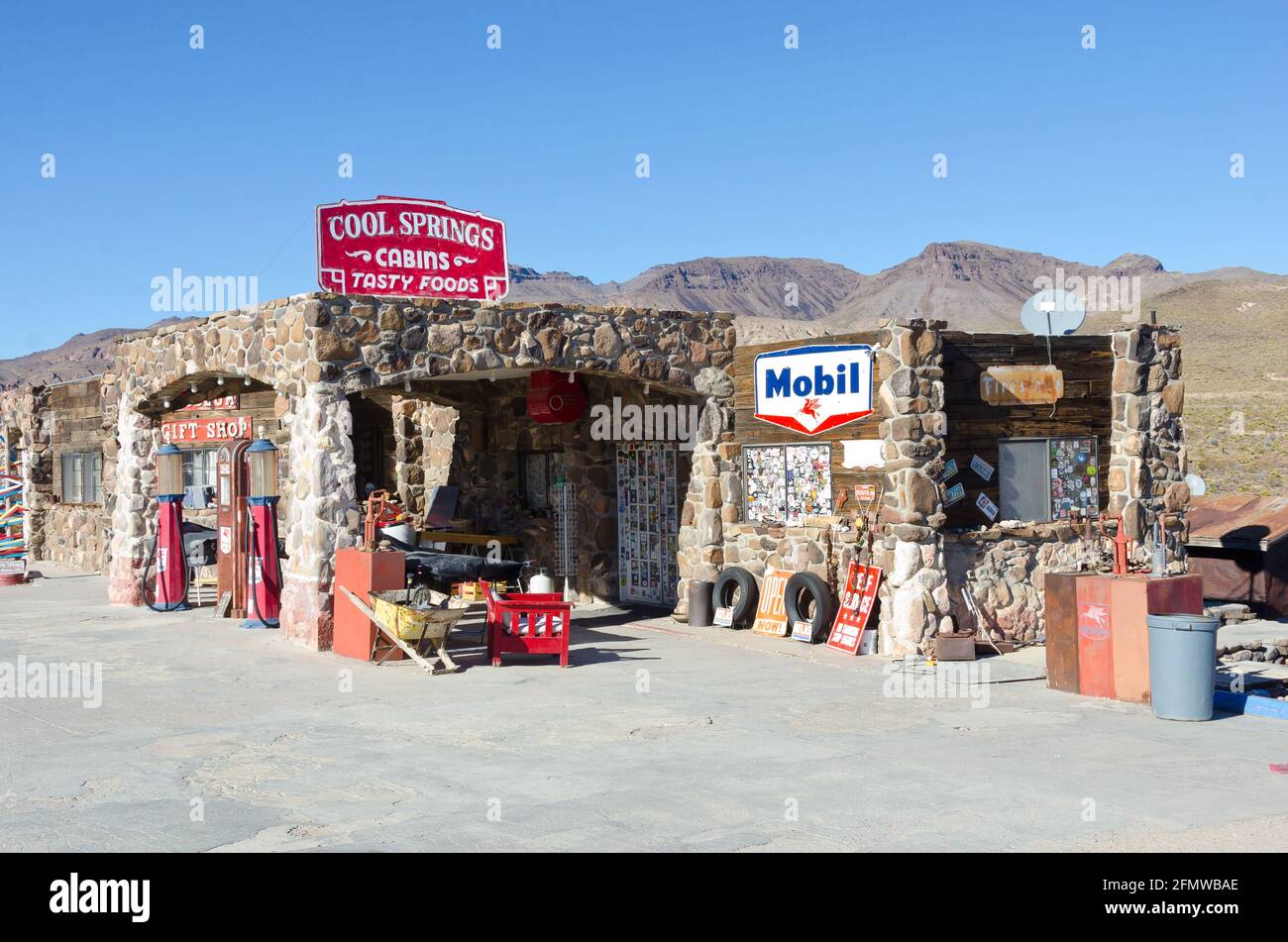 Cool Springs Station, on Route 66 in Arizona.  This was portrayed in the Pixar movie Cars. Stock Photo