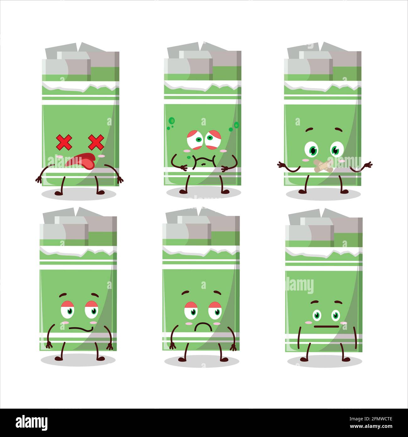 Green bubble gum cartoon character with nope expression. Vector