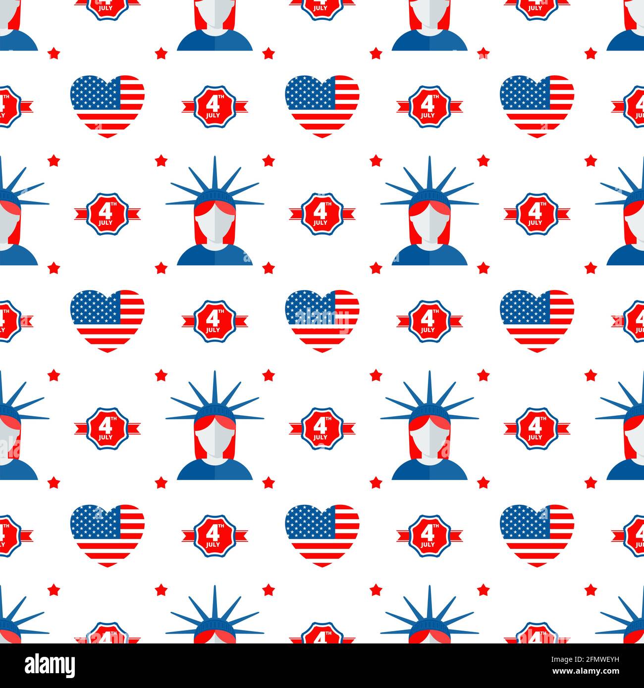 Independence day of USA flat vector seamless pattern. Stock Vector