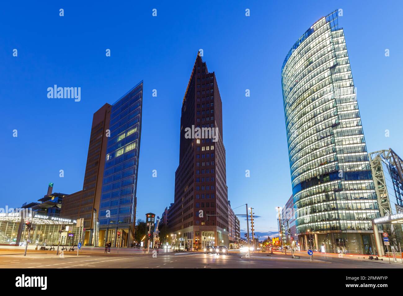 Berlin Skyline Potsdamer Platz square at night in Germany landmark Stock Photo
