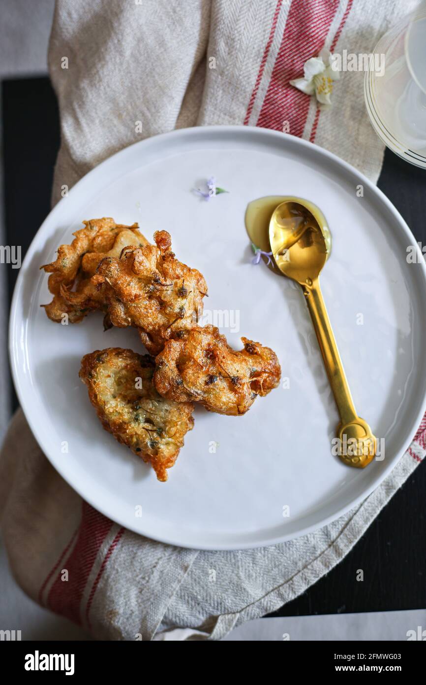 Acacia flower fritters Stock Photo