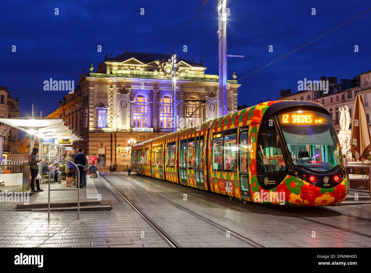 Montpellier, France - May 23, 2015: Tram Tramway de Montpellier public transport transit transportation at Comedie station in Montpellier, France. Stock Photo