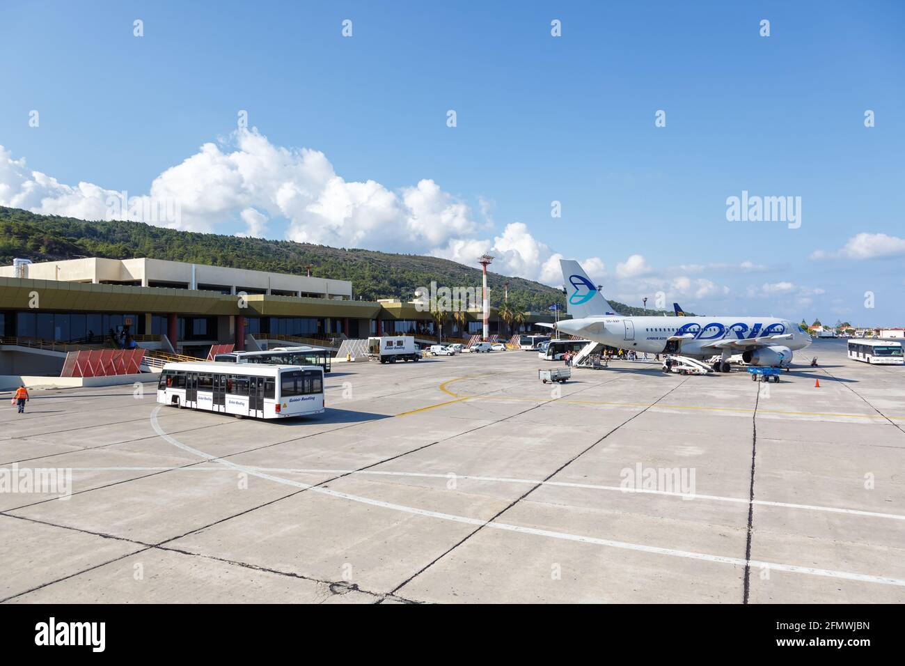 Rhodes, Greece - September 14, 2018: Adria Airways Airbus A319 airplane at Rhodes Airport (RHO) in Greece. Airbus is a European aircraft manufacturer Stock Photo