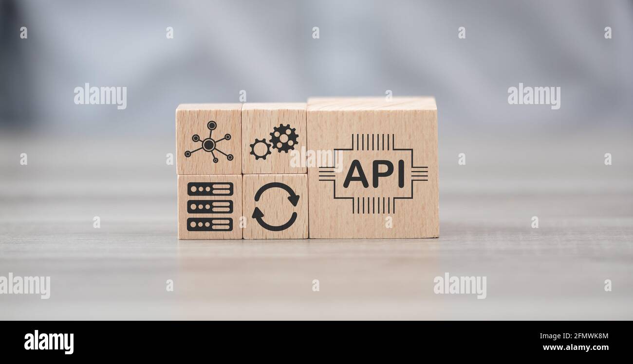 Wooden blocks with symbol of api concept Stock Photo - Alamy