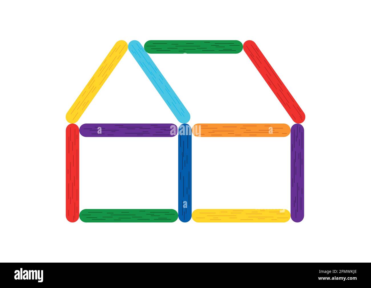 Rainbow color popsicle stick house for kids game. Stock Vector