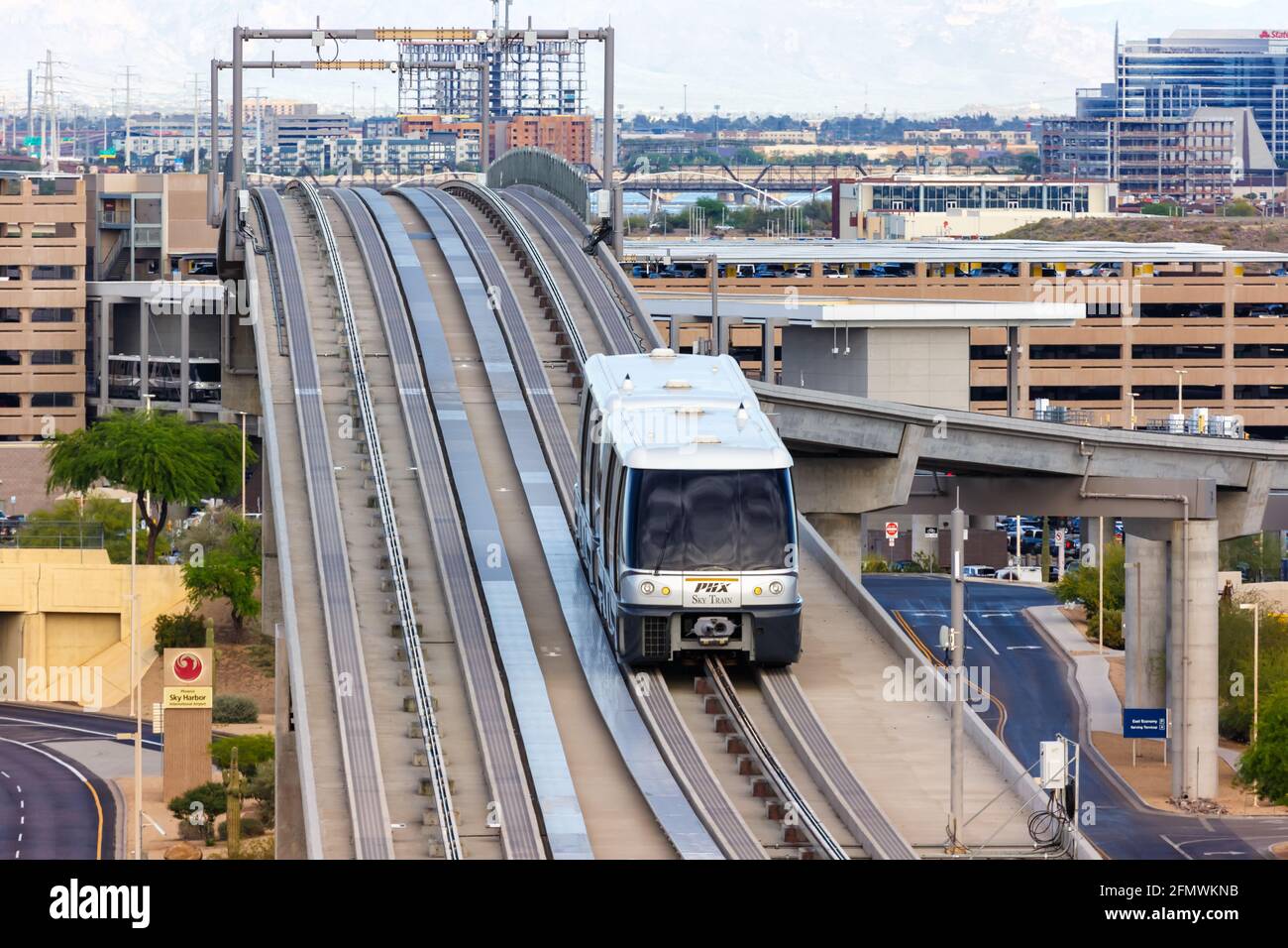 Phoenix, Arizona - April 8, 2019: Sky Train Airport Shuttle People Mover at Phoenix Sky Harbor airport (PHX) in the United States. Stock Photo