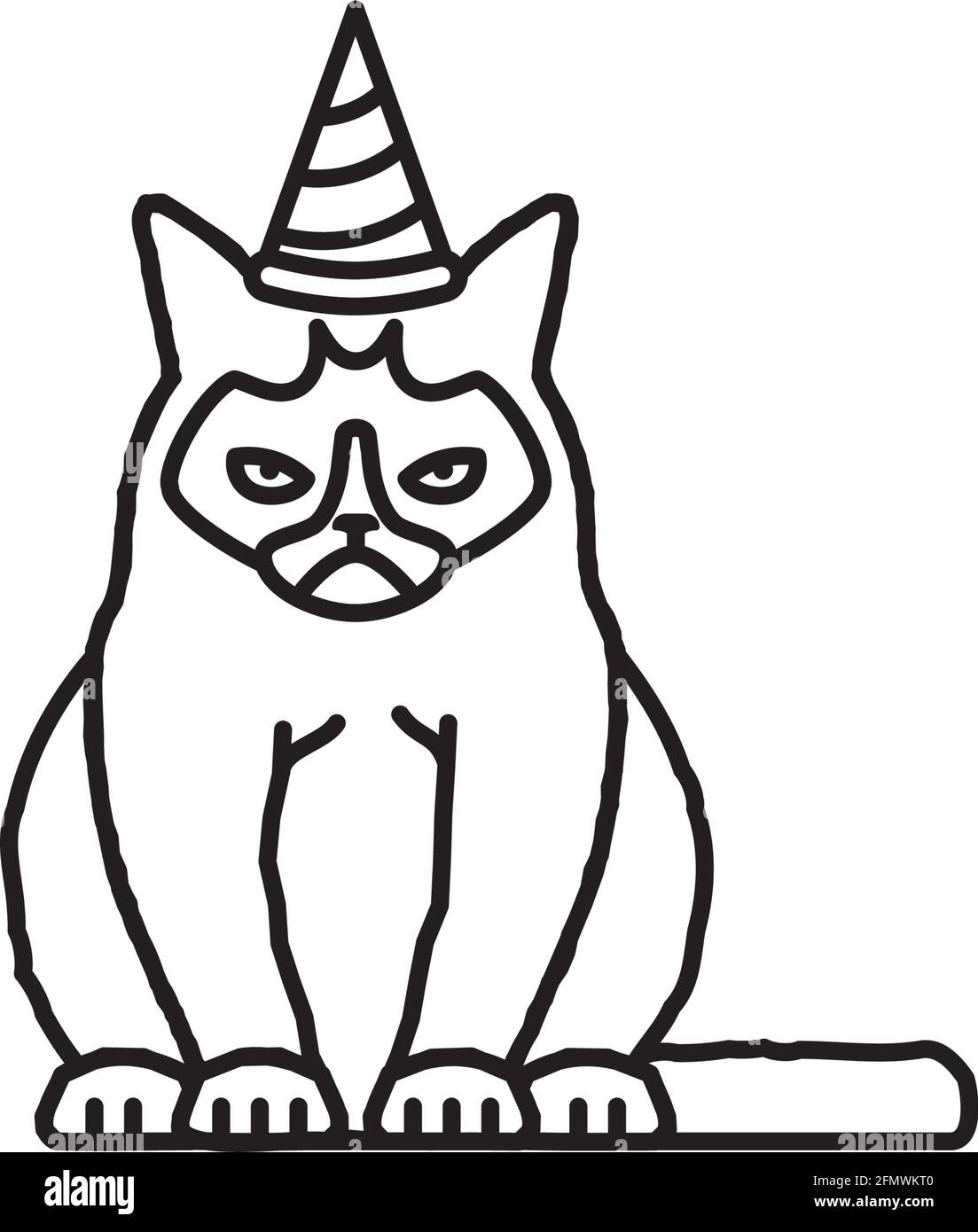 Bored grumpy cat with party hat vector line icon for Blasé Day on November 25 Stock Vector