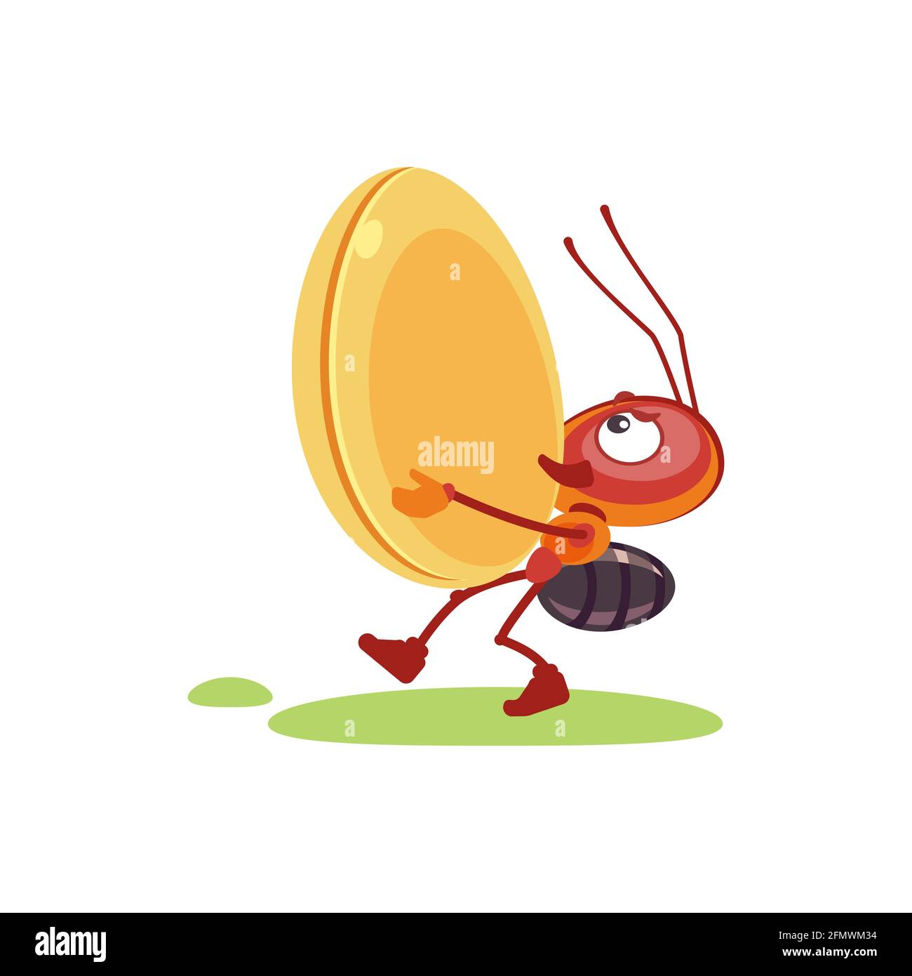 The ant can hardly carry large food to the anthill. Cartoon character