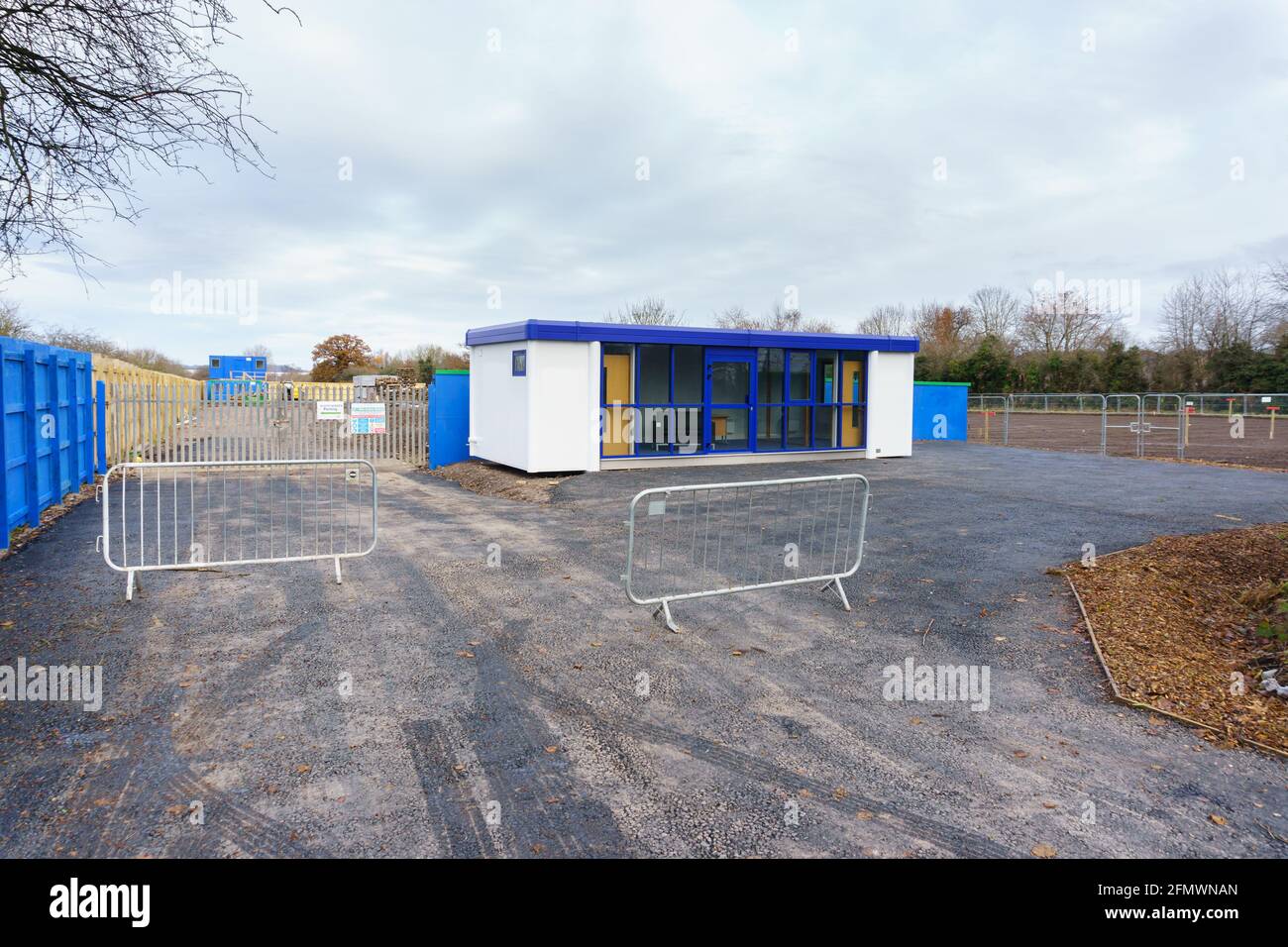 Building plot with a sales office showroom for a future housing development in the UK Stock Photo