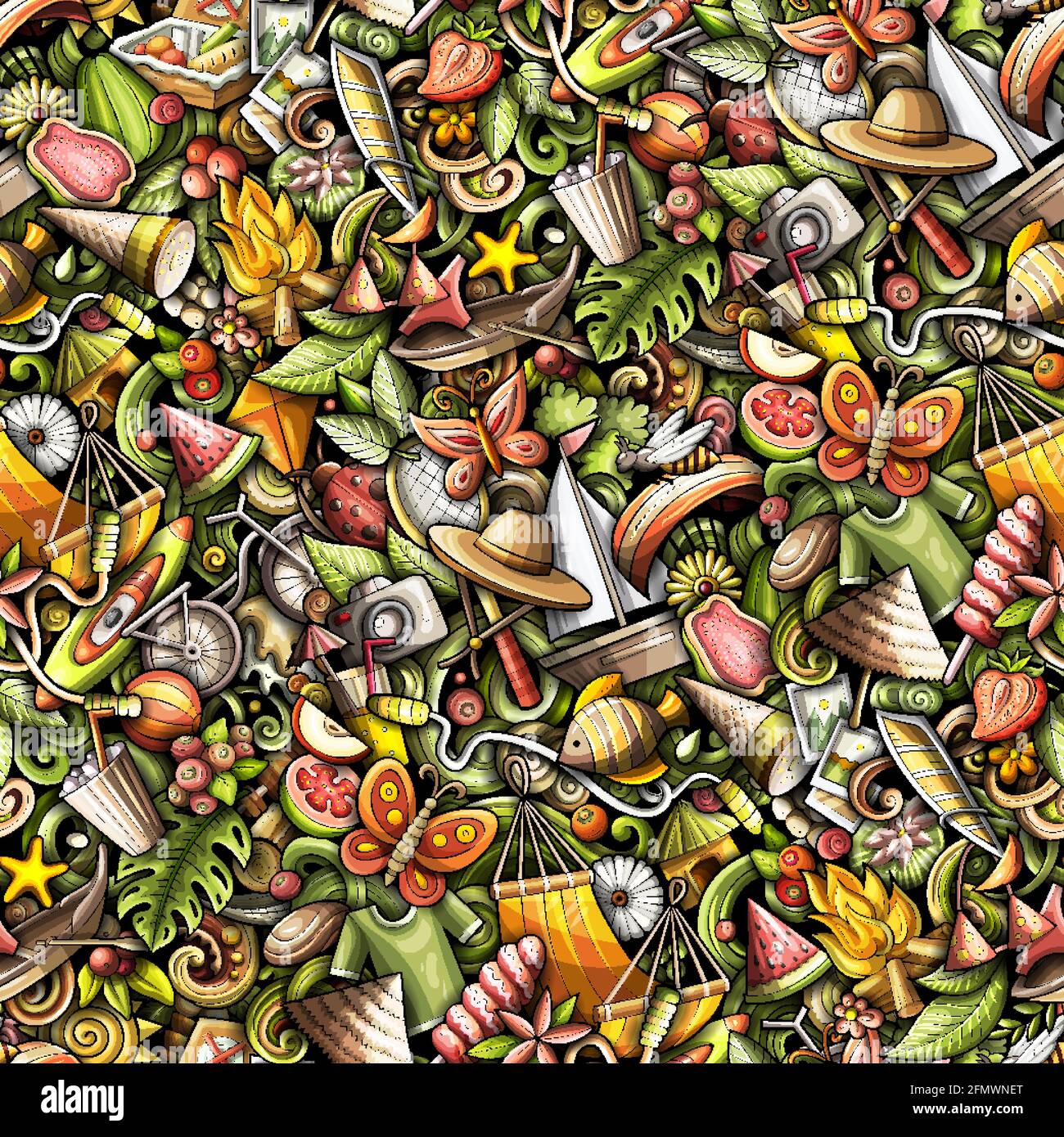 Cartoon doodles Summer seamless pattern Stock Vector Image & Art - Alamy
