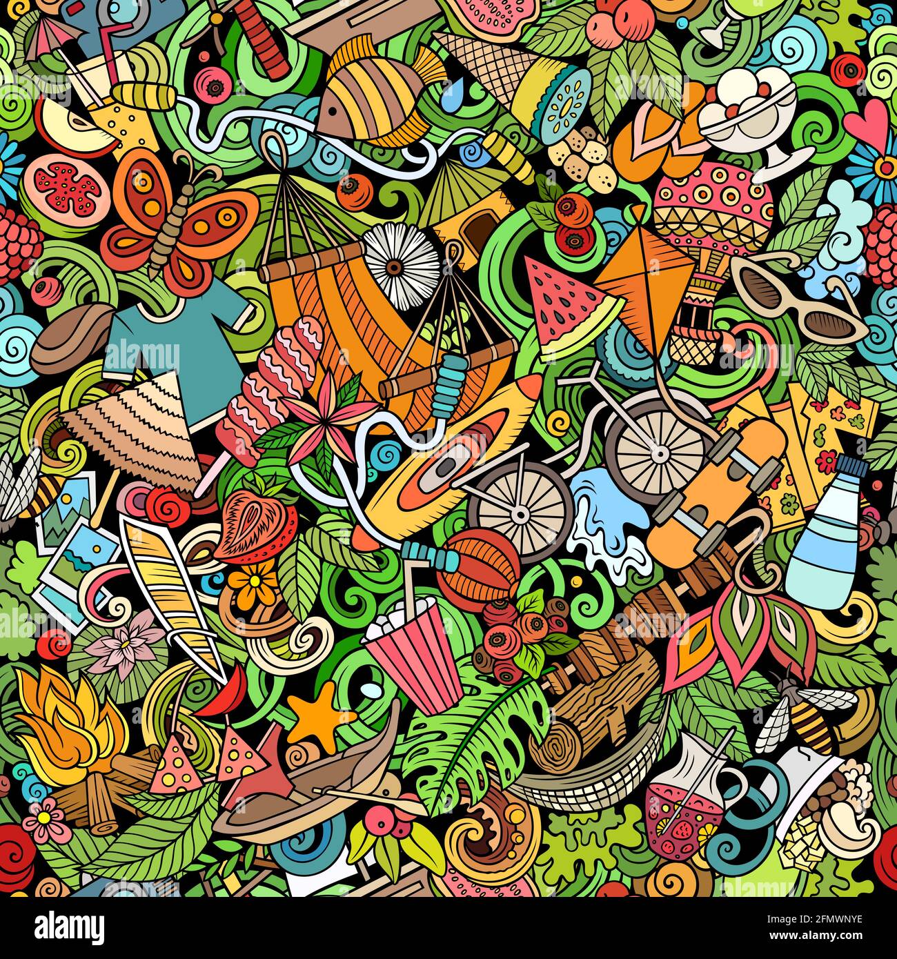 Cartoon doodles Summer seamless pattern Stock Vector Image & Art - Alamy