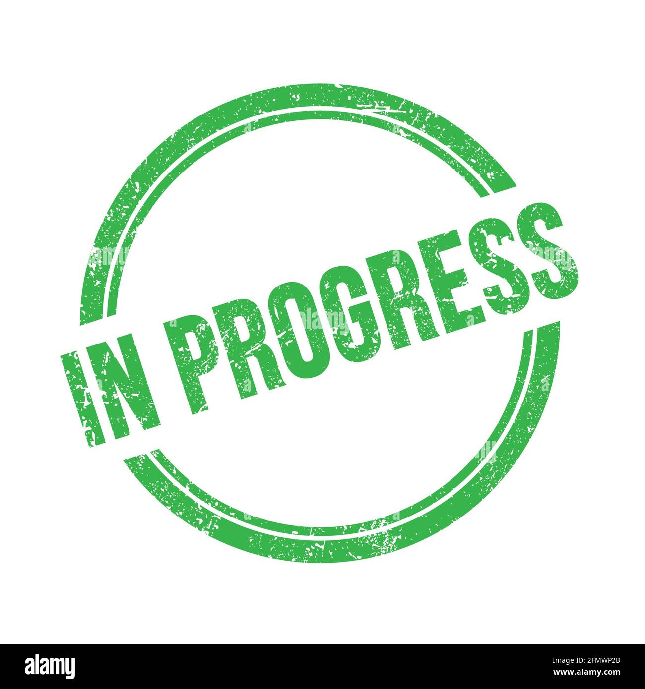 IN PROGRESS text written on green grungy vintage round stamp Stock ...