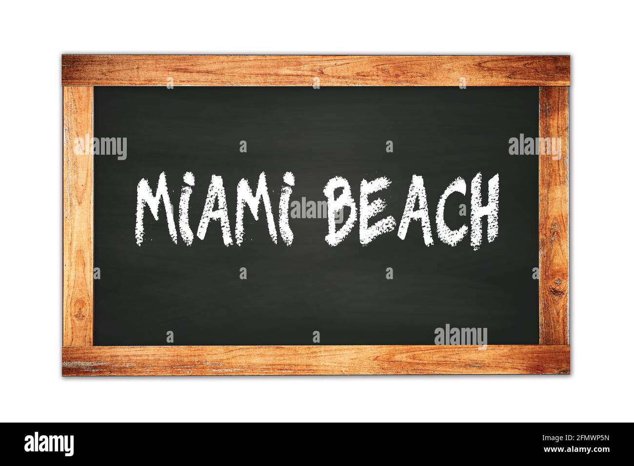 MIAMI BEACH text written on black wooden frame school blackboard Stock
