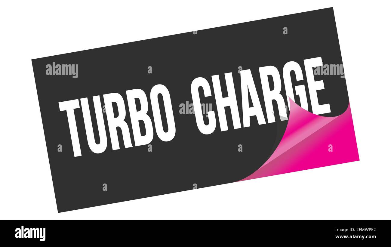 TURBO  CHARGE text written on black pink sticker stamp. Stock Photo