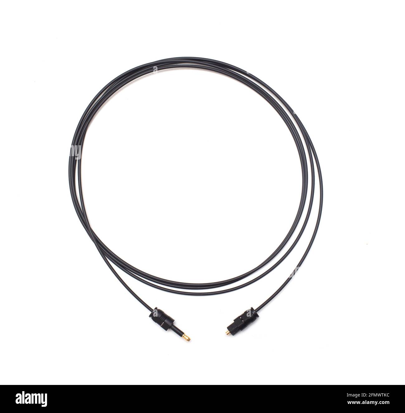 optical digital audio cable on white background, isolate. Technology Stock Photo