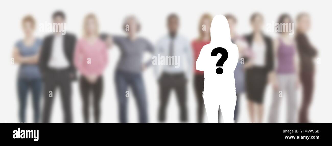 Applicants and employees wanted at job exchange in front of a blurred group of people Stock Photo