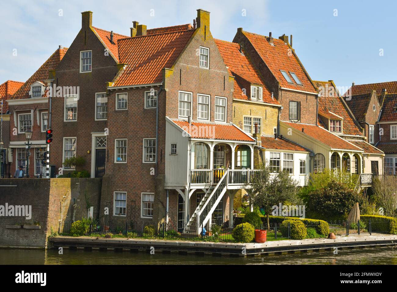 Enkhuizen, the Netherlands - May 2020. The port of Enkhuizen, with its old houses and traditional gables. Stock Photo