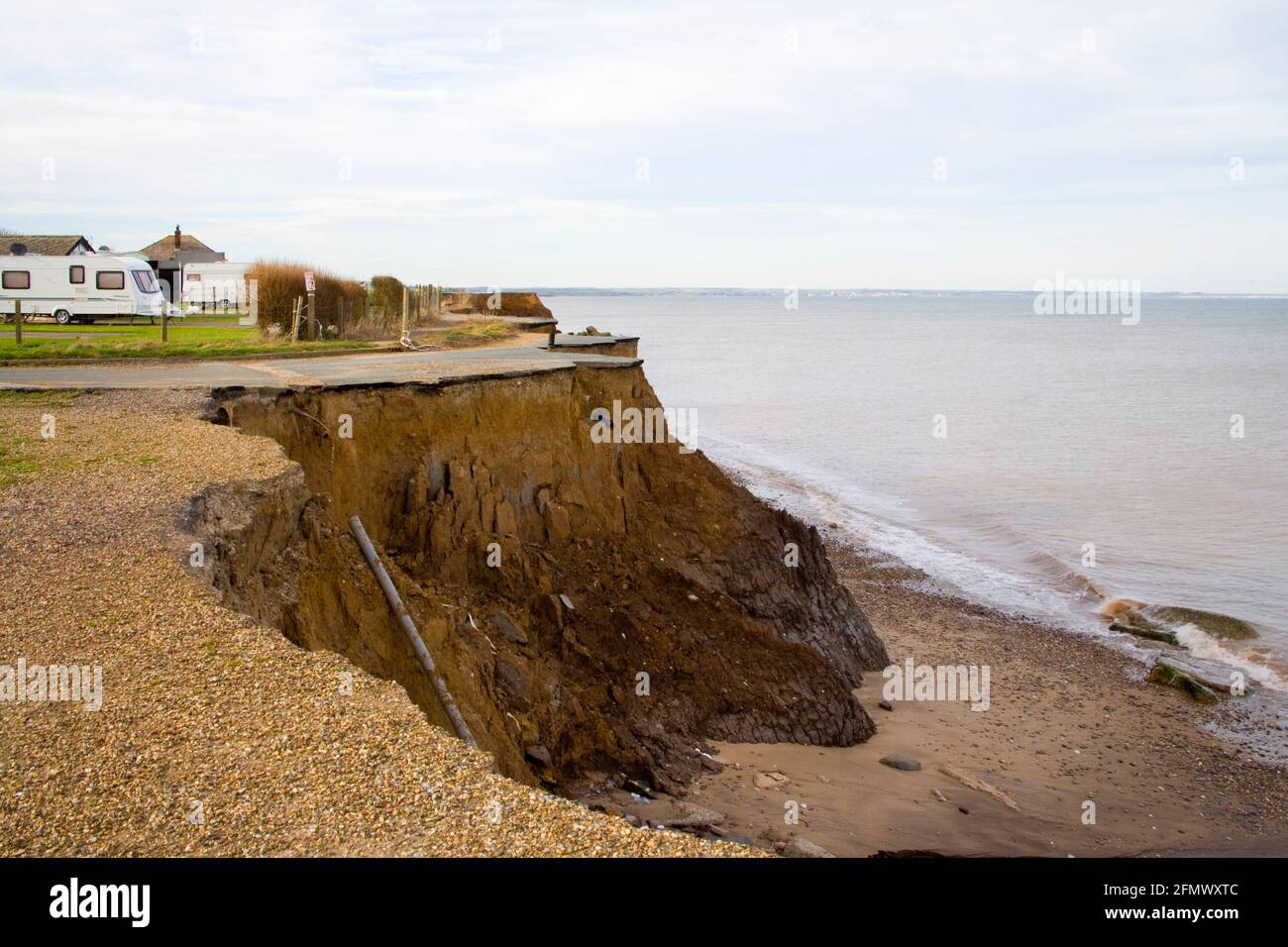 coastal erosion on the yorkshire coast at skipsea Stock Photo