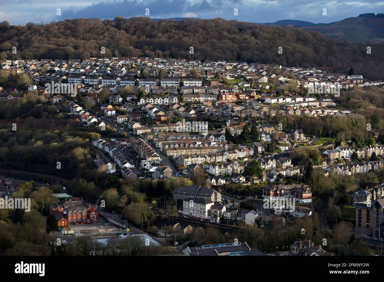A general view of the town Pontypridd in the Rhondda Valleys, South Wales Stock Photo
