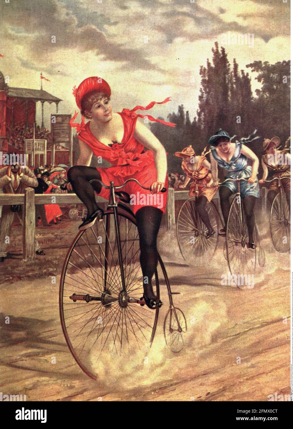 transport / transportation, bicycles, penny-farthing, women at a cycle  race, painting, postcard, ARTIST'S COPYRIGHT HAS NOT TO BE CLEARED Stock  Photo - Alamy