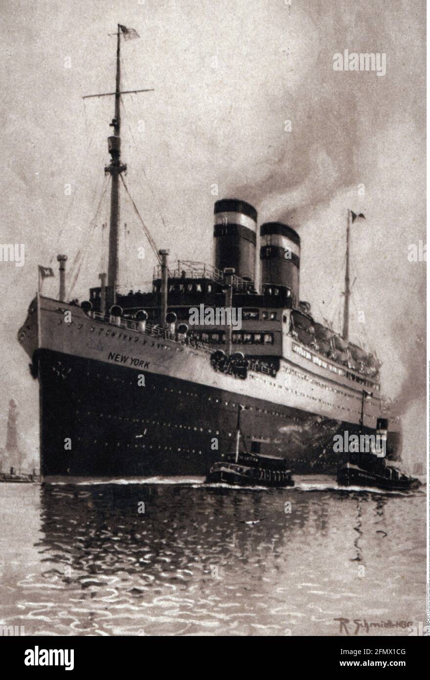 transport / transportation, navigation, steamship, steamship 'New York' of the Hamburg-Amerika-Linie, ADDITIONAL-RIGHTS-CLEARANCE-INFO-NOT-AVAILABLE Stock Photo