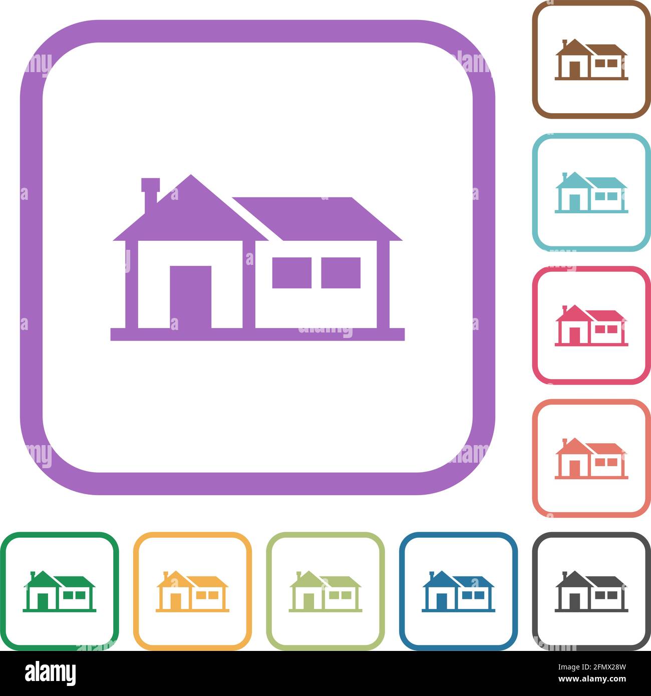 Family house simple icons in color rounded square frames on white ...