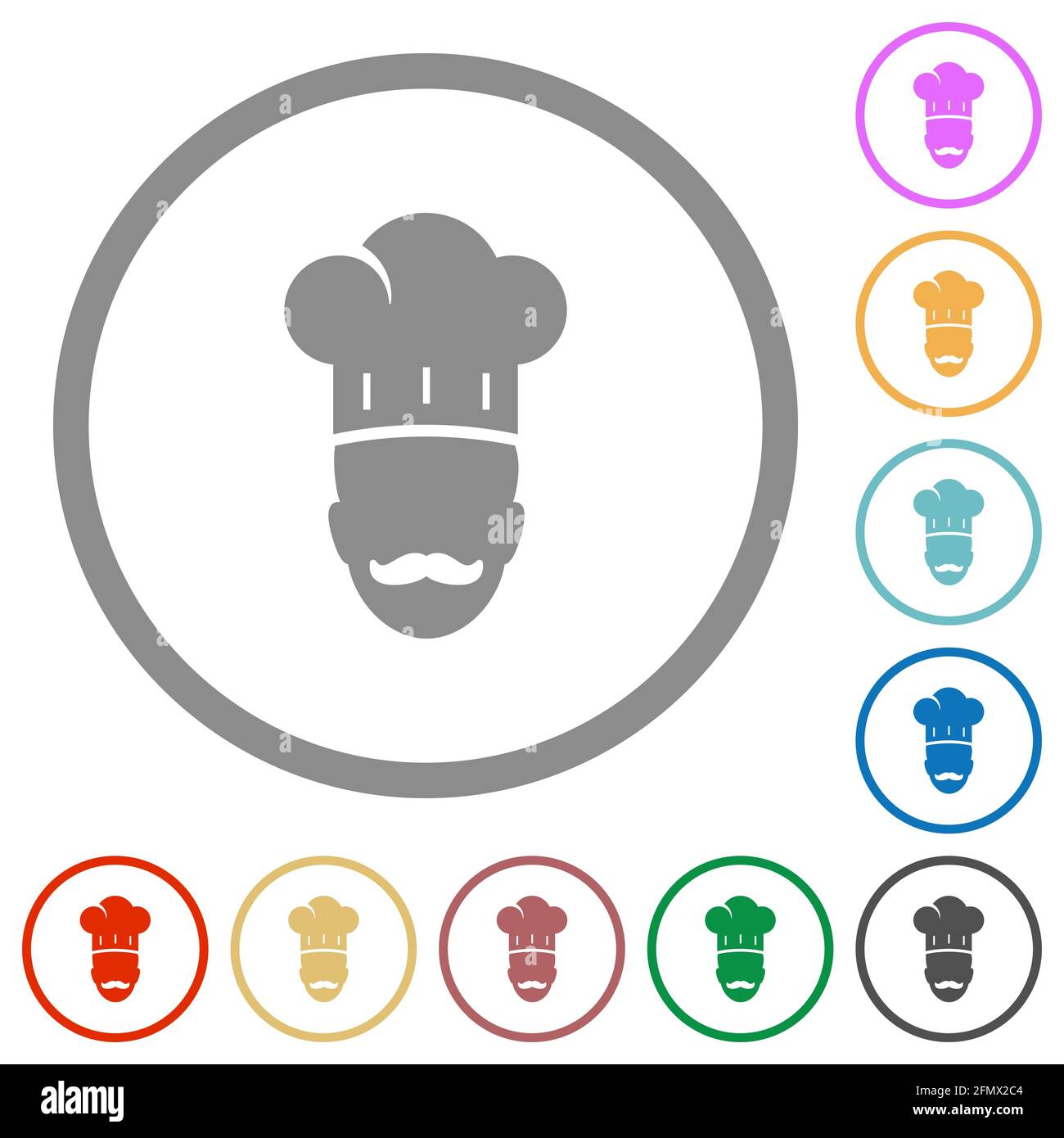 Master chef with mustache flat color icons in round outlines on white ...