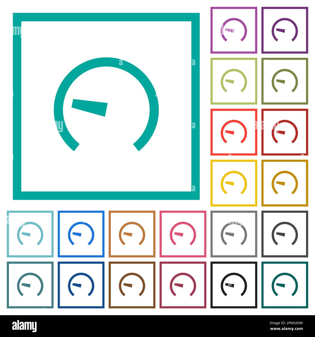 Speedometer flat color icons with quadrant frames on white background Stock Vector