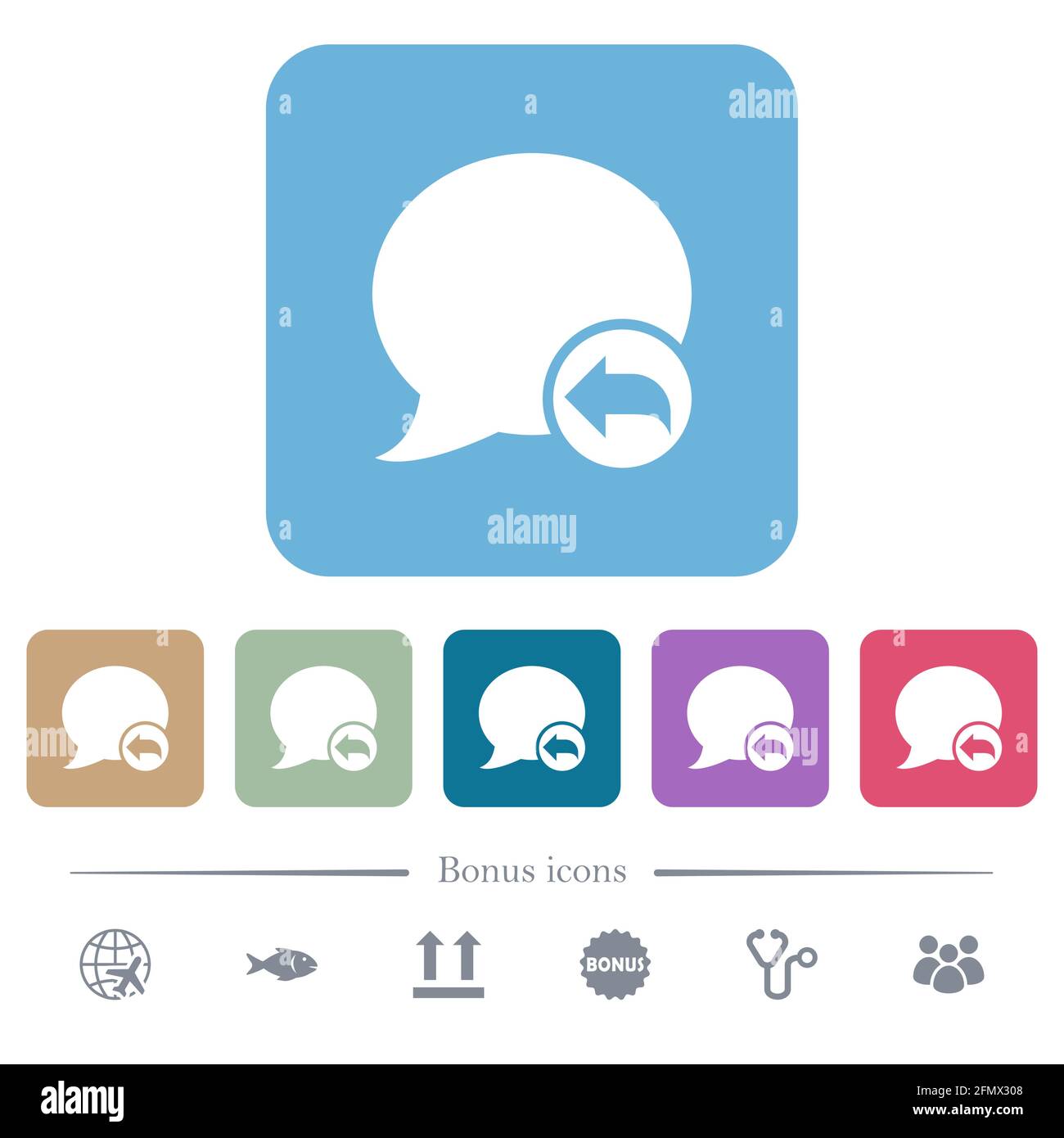 Reply blog comment white flat icons on color rounded square backgrounds ...