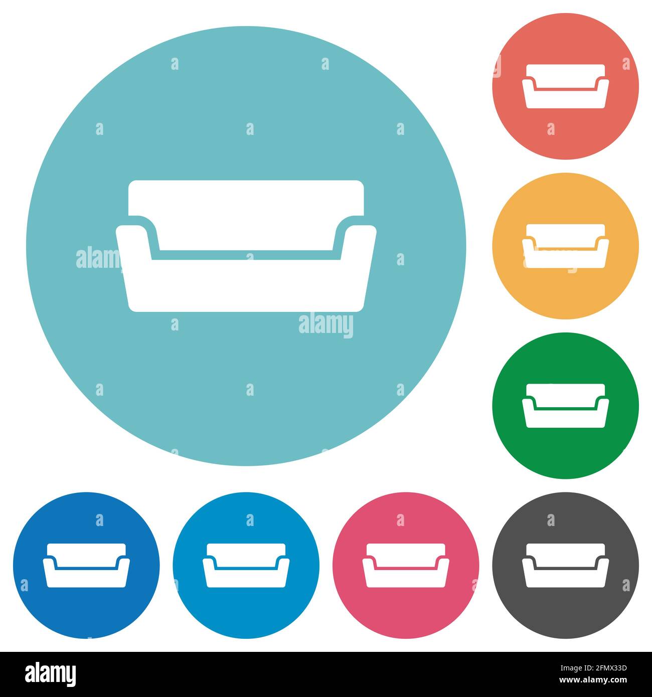 Couch flat white icons on round color backgrounds Stock Vector Image