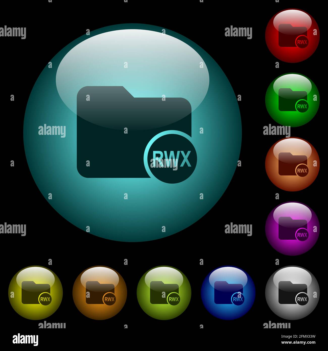Directory permissions icons in color illuminated spherical glass ...