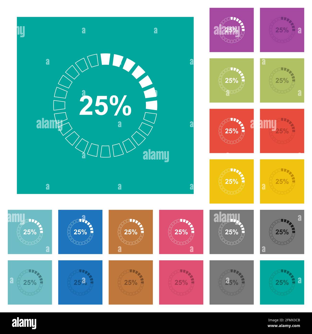 25 percent loaded multi colored flat icons on plain square backgrounds ...