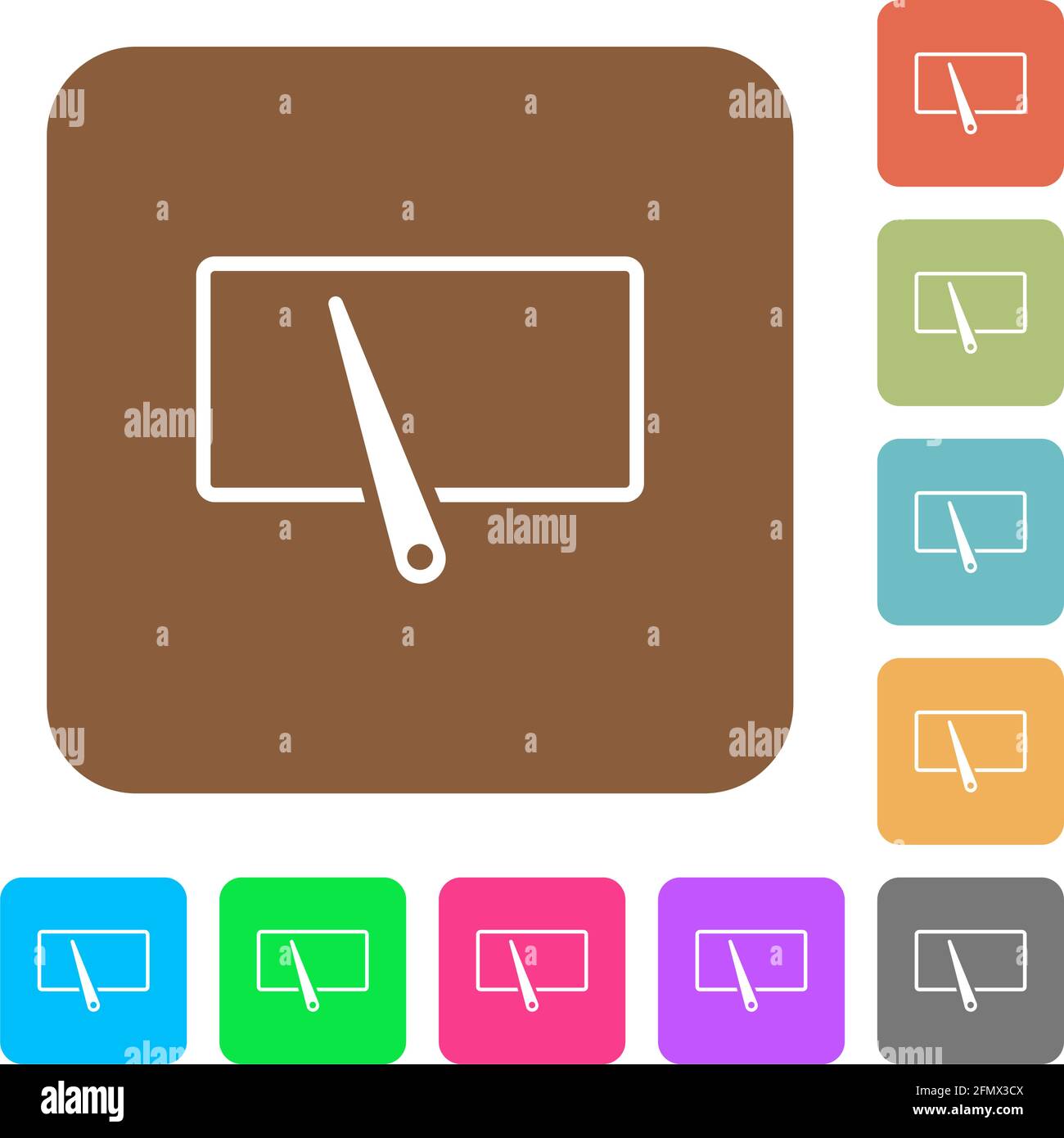 Rear window wiper flat icons on rounded square vivid color backgrounds ...