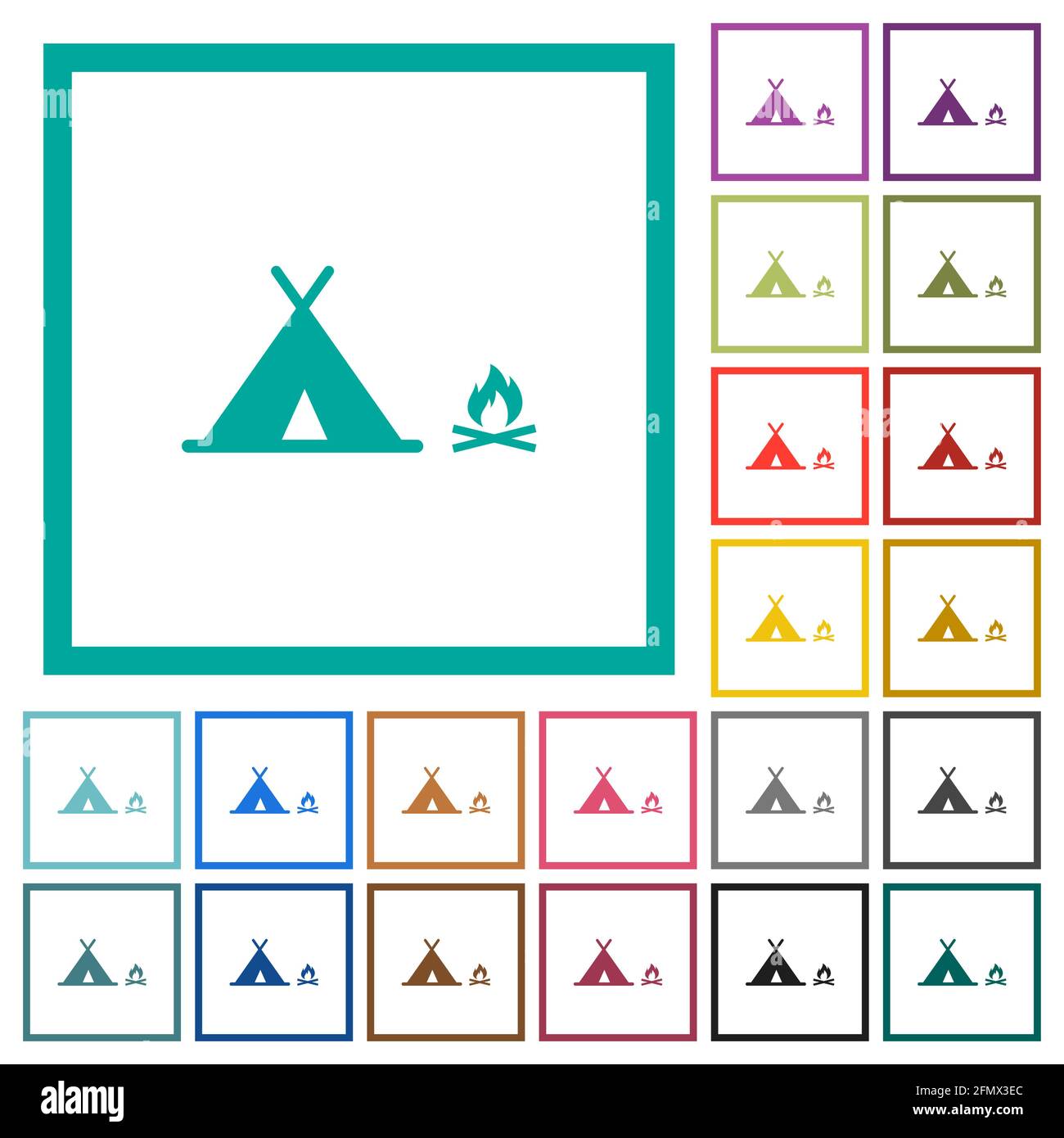 Camping flat color icons with quadrant frames on white background Stock ...