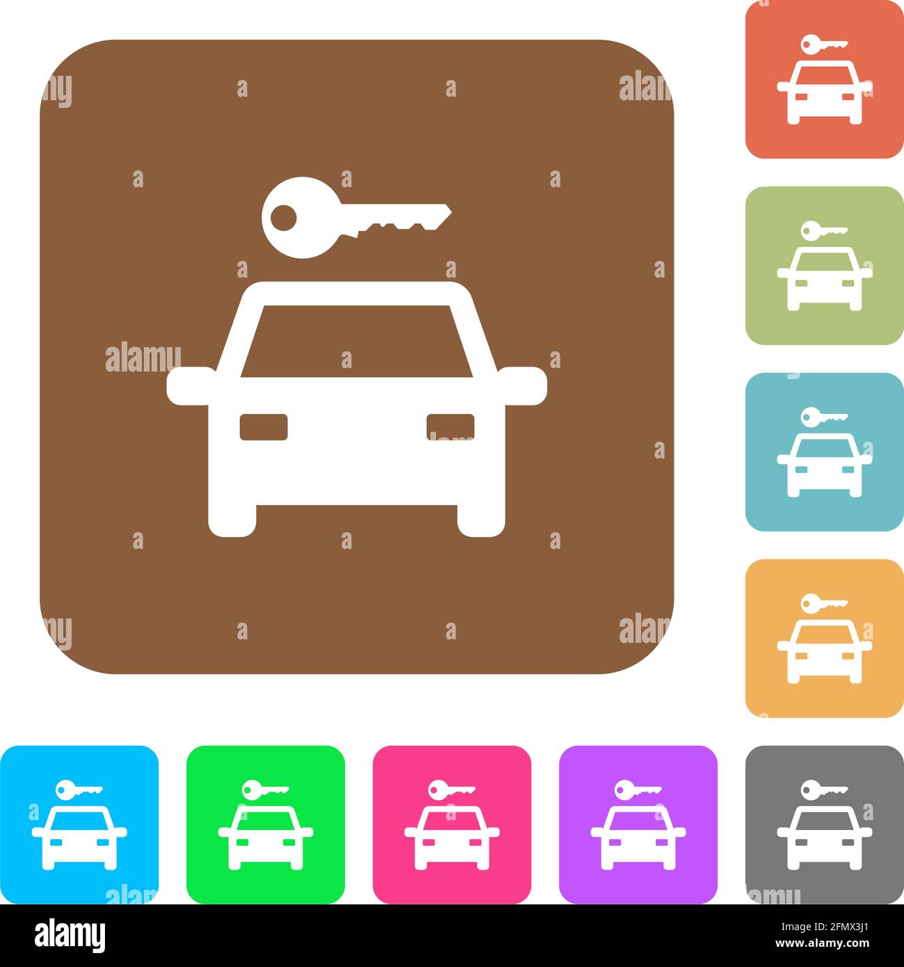 Car rental flat icons on rounded square vivid color backgrounds Stock ...