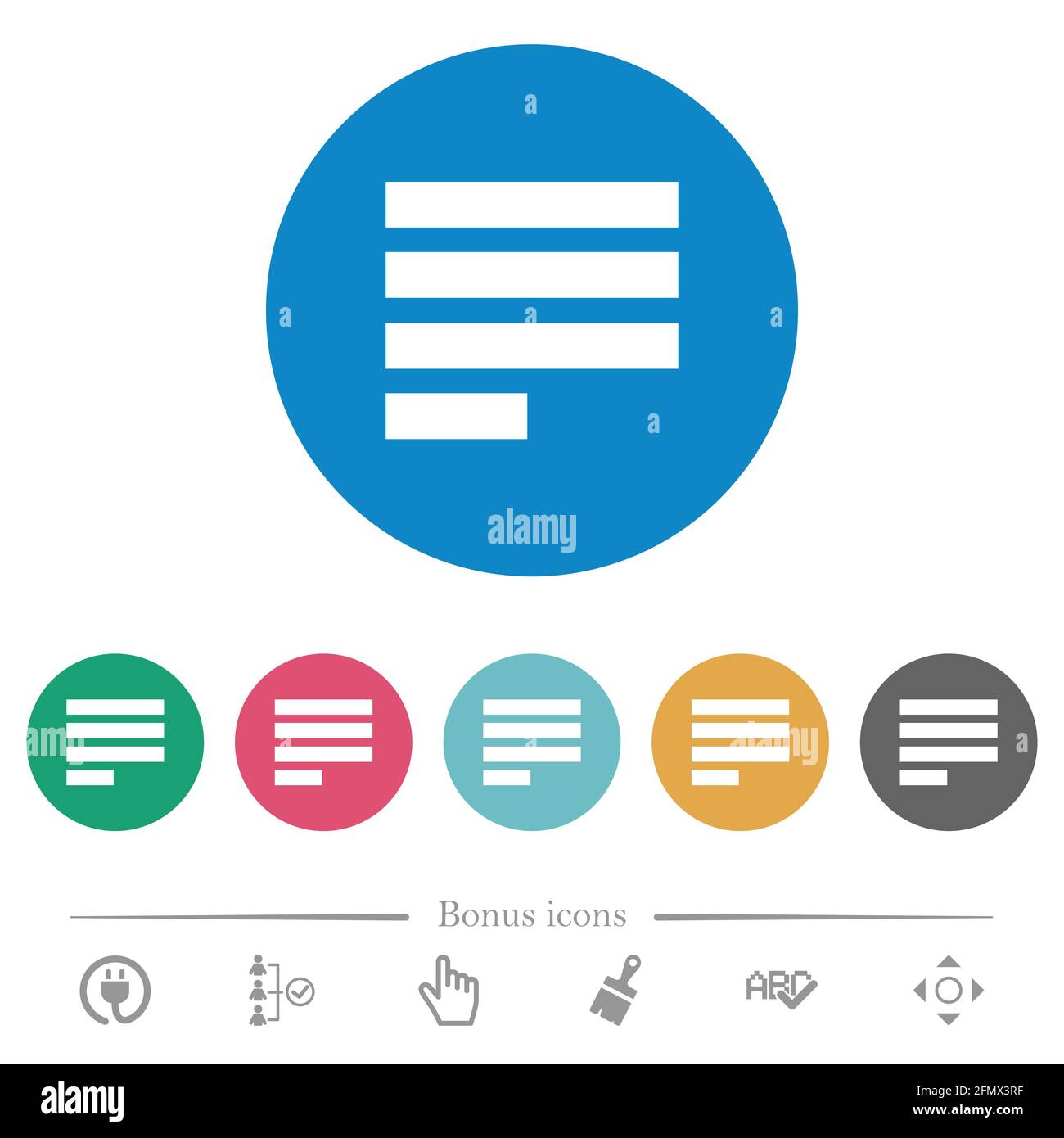 Text align justify last row left flat white icons on round color ...