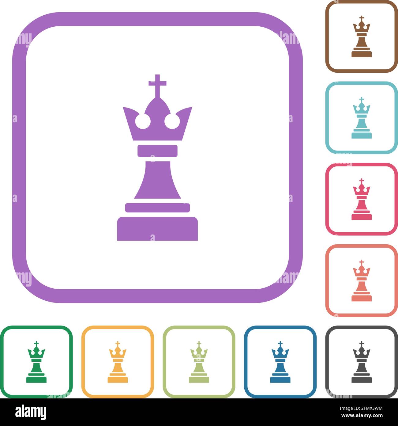 Black chess king simple icons in color rounded square frames on white ...