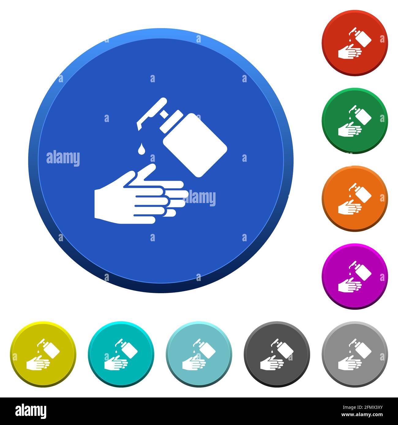 Hand washing with liquid soap round color beveled buttons with smooth ...
